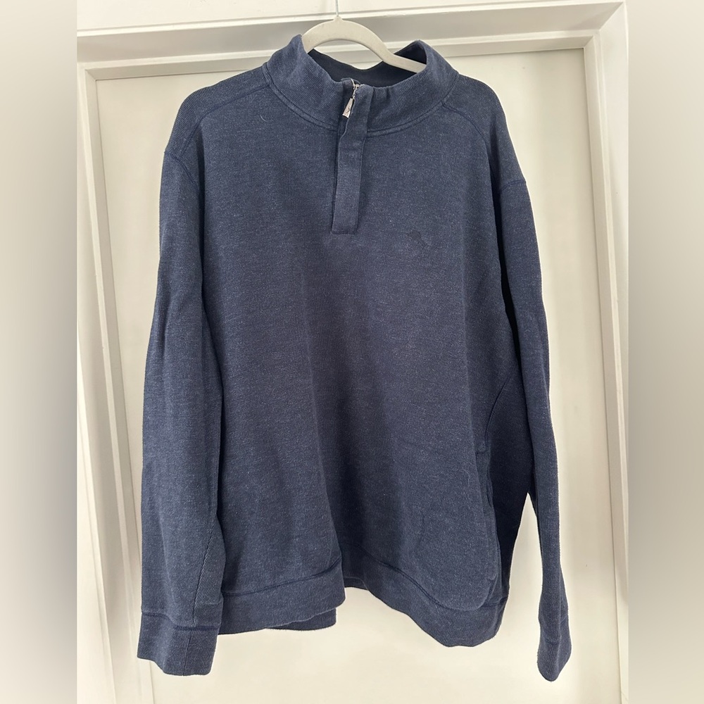 Tommy Bahama 1/4 Zip sweater pullover with pockets navy blue XXL like new
